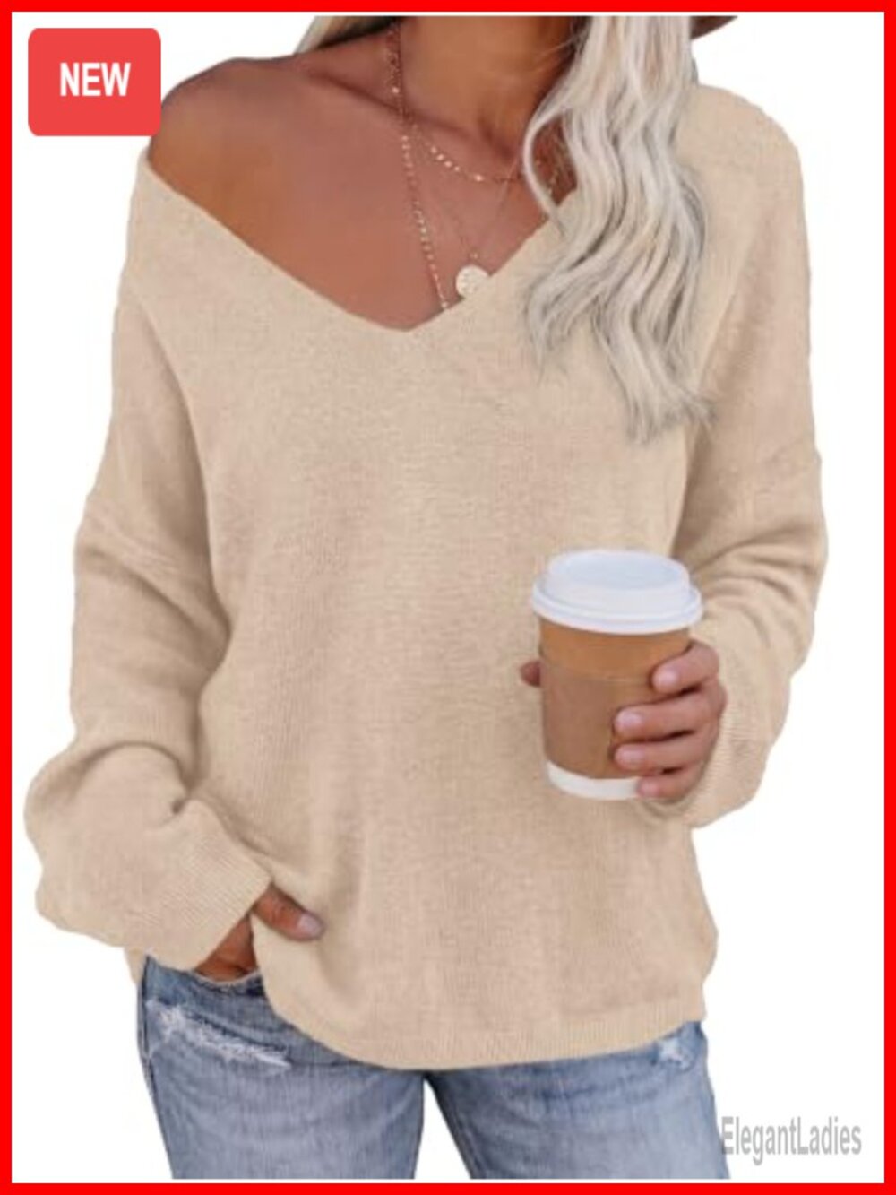 Lightweight Knitted V Neck Long Sleeve Pullover Sweater